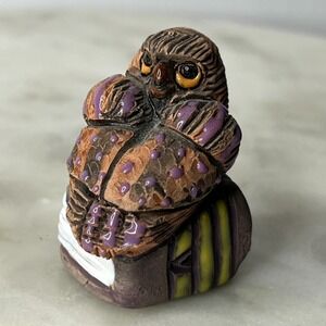 Casals Peru Owl Bird Figurine Handcrafted Terracotta Pottery Signed Folk Art 2"